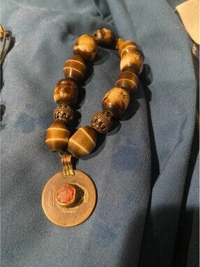 Tibet red cabachon brass and vintage plastic bracelet